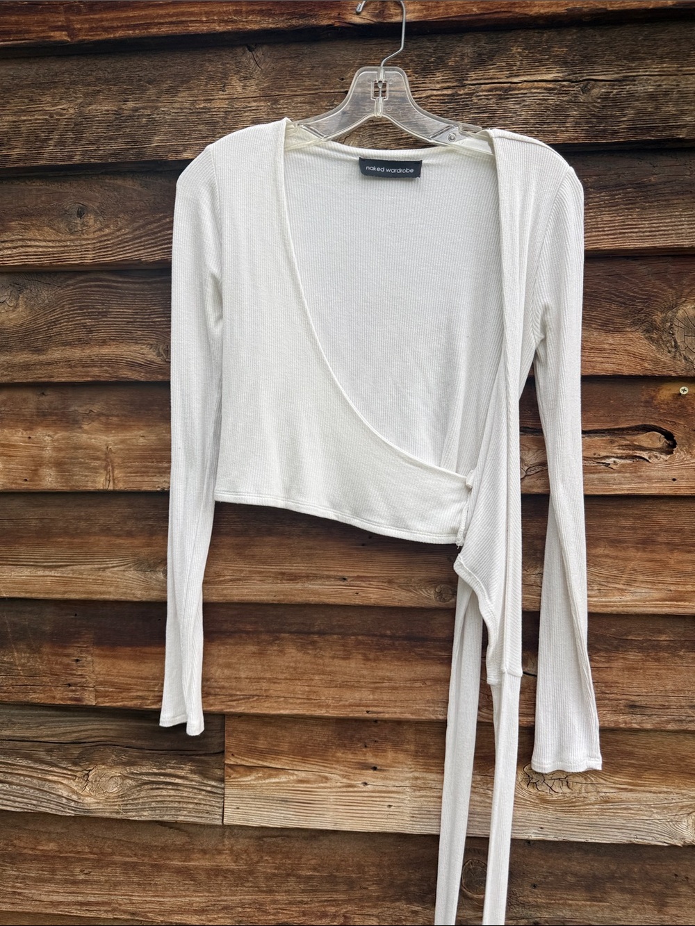 Naked wardrobe cropped faux wrap top long sleeve - Picture 2 of 4